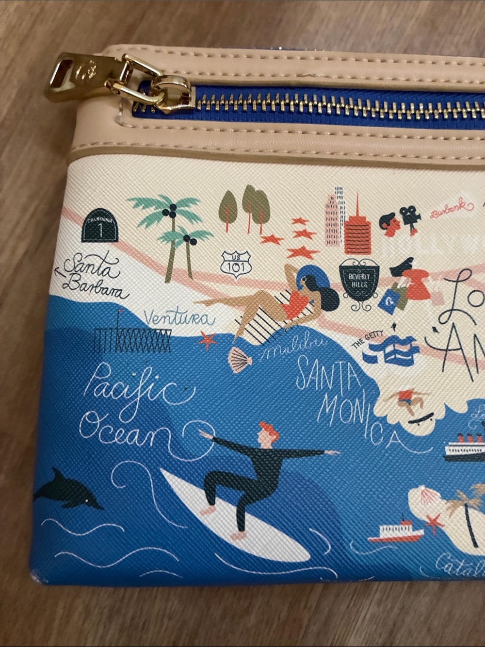 Spartina 449 Blue, Beige & Orange Southern California Map Wristlet - Picture 8 of 9